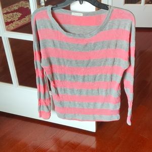 Tea N Rose W Sz. M Pink/Grey Striped Long-Sleeved Top
